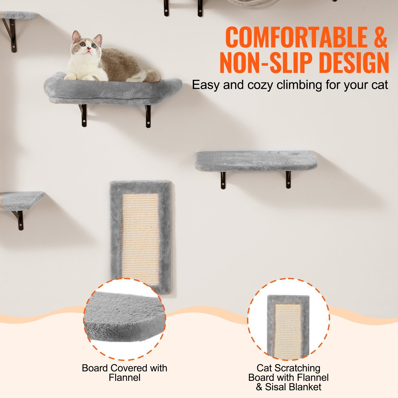 Wall Mounted Cat Shelves, For Sleeping, Playing, Climbing, Set Of 6 - Image 5