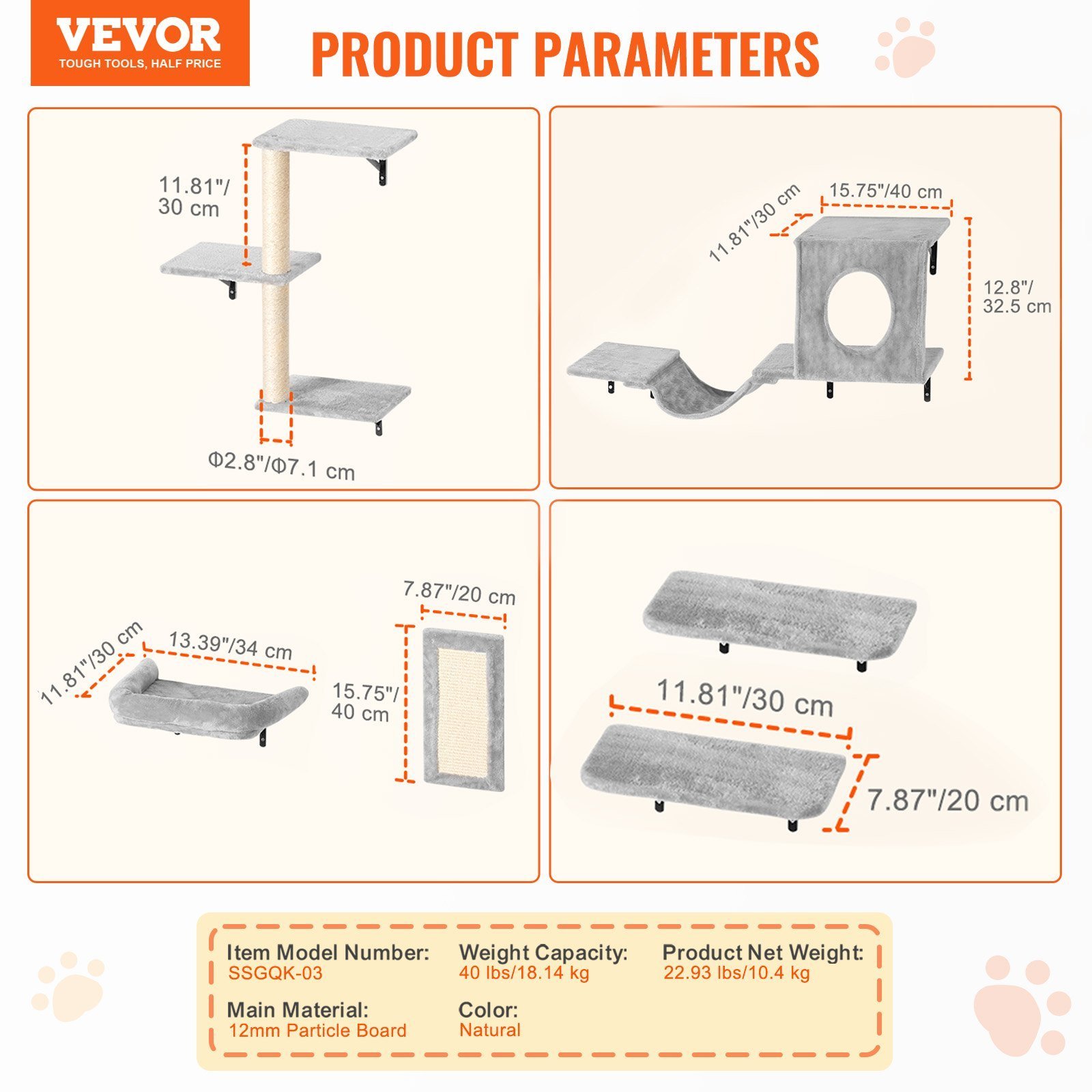 Wall Mounted Cat Shelves, For Sleeping, Playing, Climbing, Set Of 6 - Image 2