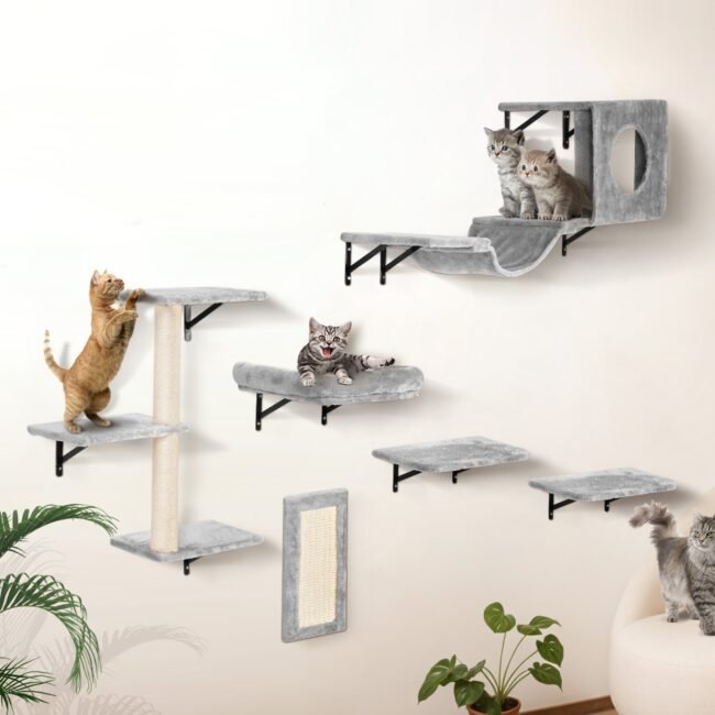 Wall Mounted Cat Shelves,  For Sleeping, Playing, Climbing, Set Of 6
