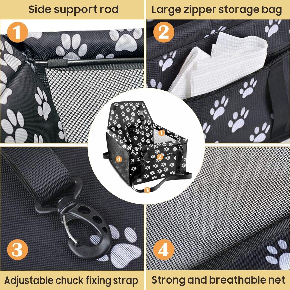 Dog Car Seat For Small Medium Pet, Portable Cat Puppy Rabbit Seat Travel Booster - Image 10