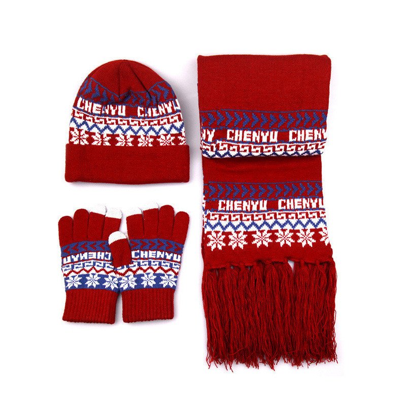 Winter Warm Wool Knitted Hat Scarf Gloves - Image 5